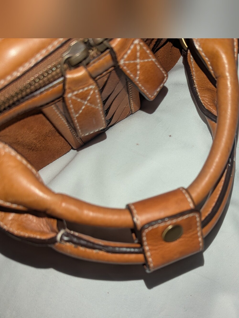 Cole Haan Cognac Brown Suede With Leather Woven Accent Duffle Bag - Picture 9 of 14
